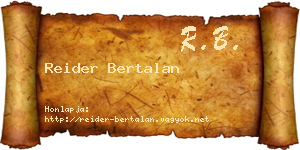 Reider Bertalan névjegykártya